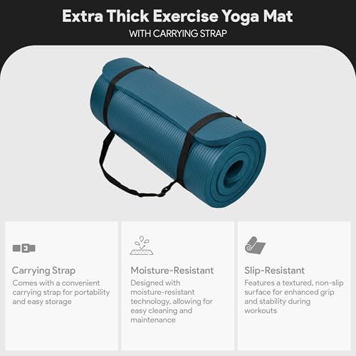 BalanceFrom Yoga Mat, 1-Inch Extra Thick High Density Exercise Mat, Anti-Tear Exercise Yoga Mat with Carrying Strap, Suitable for Various Yoga Exercises, Multiple Colors - color: Navy Blue