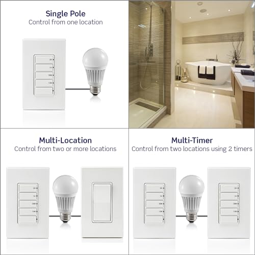 Leviton Countdown Switch for lights, attic, heaters, pool pumps, 15-30 min, 1-2 hour, Neutral Wire Required, 20A, 1 HP/16A Fan/Motor, Single Pole, Multi-Way or Multi-Timer, DT202-1LW, White - style: 1-2 hour, Neutral Wire Required