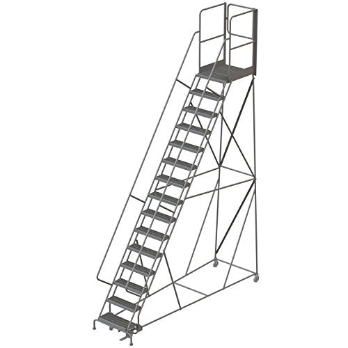 Tri-Arc RWSR115242-XR 15-Step Gateway Rear-Exit Steel Rolling Ladder with 30" Deep Top Platform, Grip Strut Tread with Handrails, 24" Wide Steps - size: 15-Step, style: Grip Strut Tread