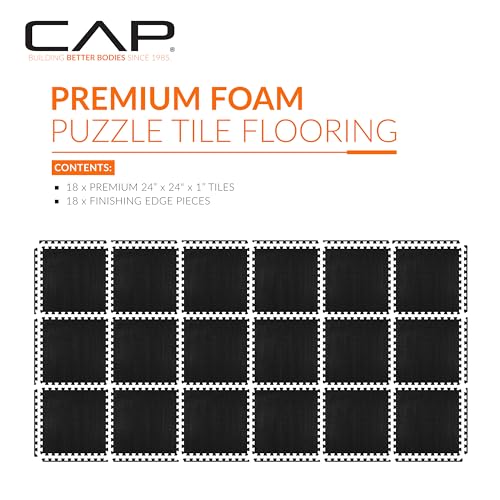 CAP Puzzle Exercise Mats | 1” Thick EVA Interlocking Foam Tiles for Home Gym Flooring | Multiple Options - color: T - Black, style: 18 Tiles (72 SQ FT)