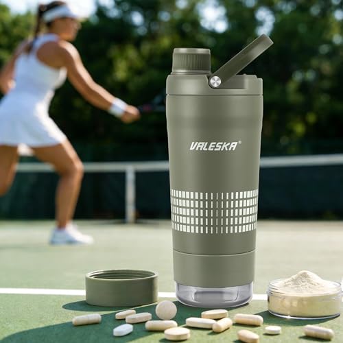 VALESKA Shaker Bottle for Protein Mixes with Storage | 24oz Insulated Stainless Steel Protein Shaker, BPA Free, Leak Proof, Dishwasher Safe, Perfect for Protein Shakes and Pre Workout | Green - color: Green, size: 24 Ounces