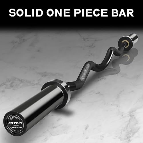 RitFit 2 Inch EZ Curl Bar with Weights, 350LBS Weight Capacity Olympic Curl Barbell for Bicep, Tricep and Weight Lifting Exercises - style: Black with collar