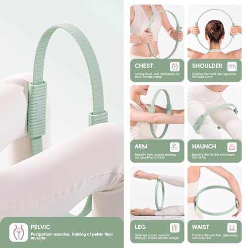 Yoga Pilates Resistance Ring for Leg and Butt Training, Portable Exercise Equipment with Anti-Slip Silicone, Home and Office Workouts, Postpartum Toning - color: Green