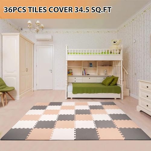 BalanceFrom 16-Pack 12x12 Inches EVA Interlocking Foam Play Tile Mat, Cream/Gray/Beige – 0.4-Inch Thick Non-Slip Puzzle Flooring for 16 Square Feet in Playroom, Nursery, or Playpen at Home