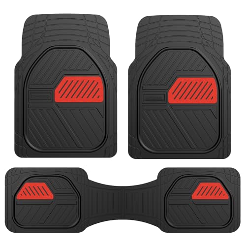 Coverado Car Floor Mats All Weather Waterproof Deep Dish Anti-Slip Car Mats Set, Heavy Duty Rubber Floor Mats for Cars, Universal Trim to Fit Automotive Floor Mats for Cars Trucks SUV, Black&Red - color: Black&Red