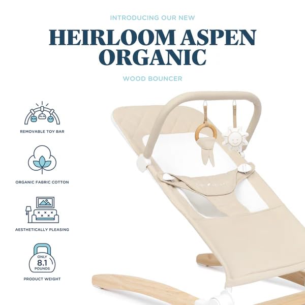 Baby Delight Heirloom Aspen Wooden Baby Bouncer | Infant Baby Chair | 0 – 6 Months | 100% GOTS Certified Cotton Fabrics | Organic Oat - color: Organic Oat, Aspen Wood