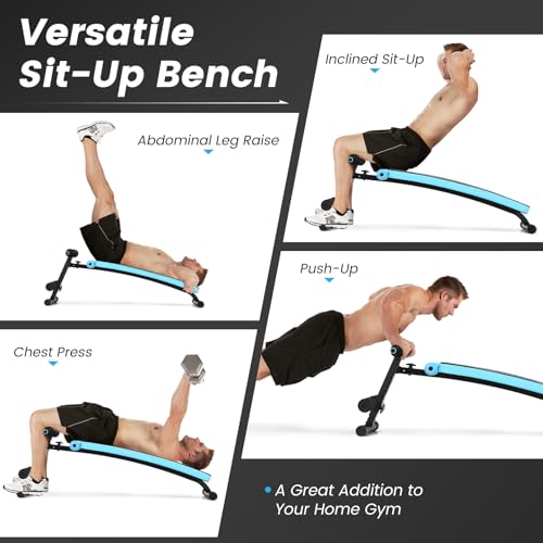 GYMAX Sit up Bench, Folding Adjustable Workout Bench for Ab Exercise, Curved Incline/Decline Slant Bench, Foldable Strength Training Weight Bench, Situps Abs Workout Equipment - color: Blue