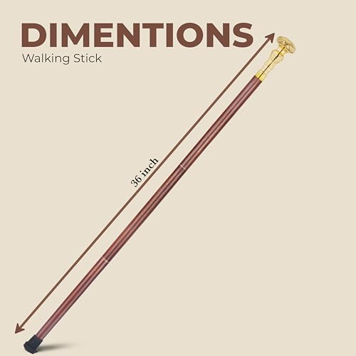Ajuny Brass Handle Wooden Walking Stick for Men and Women - 36 inch | Antique Style Vintage Handmade Cane with Solid Brass Grip, Decorative Gift for Seniors, Gentlemen & Collectors