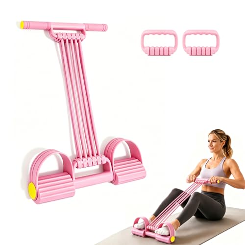 3 in 1 Adjustable Pedal Resistance Band, 10-Tube Multifunction Tension Rope | Pedal Resistance Band With Handle Suitable for Yoga, Pilates, Fat Loss, and Full-Body Shaping Workouts - color: Pink