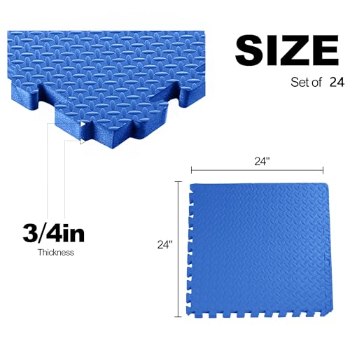 Elevon Puzzle Exercise Gym Flooring Mat, EVA Interlocking Foam Tiles Workout Mat for Home Gym, Fitness Equipment, MMA, Gymnastics, Shock-Absorbing Exercise Mat, Multi-Color - color: Blue, style: 3/4"Th, 24 Tiles (96 Sq Ft)