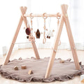 Wooden Baby Play Gym Play Mat Foldable with 6 Hanging Toys for Shower Gift | Baby Activity Frame Natural Pine Wood with 6 Sensory Toys Foldable Montessori Baby Gym with Cotton Mat Newborn Shower Gift