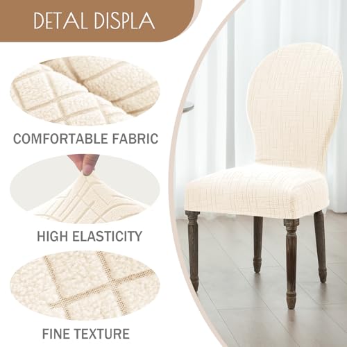 Round Back Dining Chair Cover Set 2/4/6, Curved Back Chair Covers Stretch Armless Dining Chair Slipcovers Mid Century Modern Chair Seat Protector for Kitchen, Home and Banquet (Beige, Set of 2) - color: 2-beige, size: Set of 2