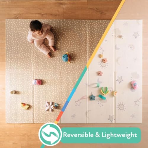 Nuby Reversible Baby Floor Mat, 77" x 58" - Foldable and Lightweight Baby Play Mat for Floor - Easy Storage and Travel - Stars and Sky - style: Stars and Sky