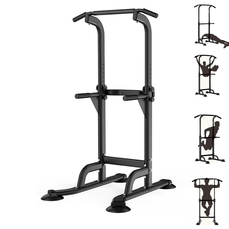 Power Tower Pull Up Bar and Dip Station for Home Gym, Adjustable Pull Up Bar with 300 Lbs Capacity, Free Standing Chin Up Bar for Strength Training, Men Women Teens
