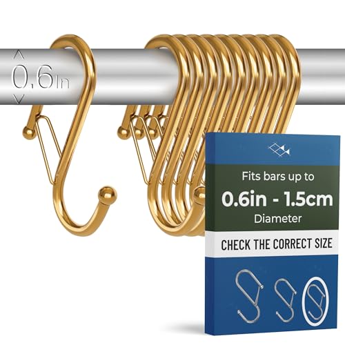 10-Pack Metal S Hooks for Hanging – Heavy-Duty S-Shaped Hooks with Safety Buckle – Fits Bars up to 0.6 In – Anti-Drop Hook for Kitchen, Pot Racks & Towel Bars – Gold (Small) - color: Rose Gold, size: Small - 0.6In Diameter