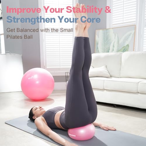 kisnbld Small Exercise Ball, 9 Inch Mini Pilates Ball, Anti Burst and Slip Resistant Mini Yoga Ball for Stability, Fitness, Physical Therapy, Stretching & Core Strength Workout at Home Gym & Office - color: 4 Misty Rose