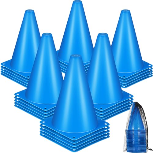 Syhood 30 Pack 7 Inch Plastic Traffic Cones Sports Training Agility Marker Mini Cones for Soccer, Skating, Football, Basketball, Indoor and Outdoor Games Sports Practice Equipment - color: Blue