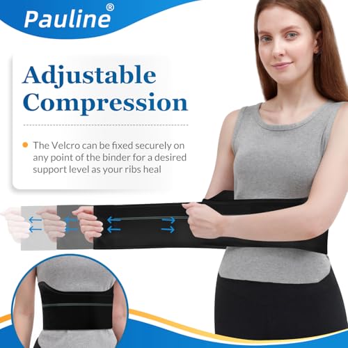 Pauline Broken Rib Brace for Women - Compression Chest Binder for Cracked Ribs Support & Chest Pain Relief - Rib Belt for Bruised Rib Cage (Black, Fits 30”-45”) - size: M, style: Women BK
