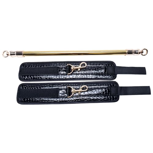 Spreader Bar Stainless Steel Vintage Black Bar with 2pcs Adjustable Straps,Sports Aid Training Fitness Gear Pilates Aid Kit, Home Restore Pilates Indoor Yoga Set - style: Fixed Gold+Black Crocodile Kit
