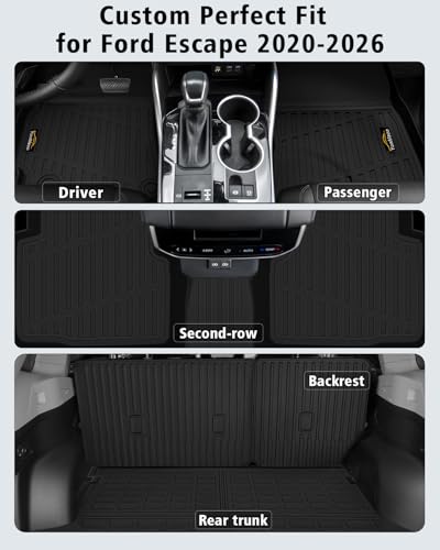 Floor Mats & Cargo Mat & Backrest Mat Custom for Ford Escape 2020-2025 2026 (NOT for Hybrid), Door Sill Guards, All Weather TPE Full Set Floor Liners Trunk Mat for Escape Gas Accessories, Black - size: For Ford Escape 2020-2026