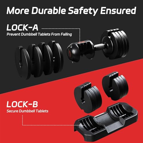 ALTLER Adjustable Dumbbell Set, 25/52LB Pair with Tray for Workout Strength Training Fitness, Adjustable Weight Dial Dumbbell with Anti-Slip Handle and Weight Plate for Home Exercise - size: 25LBS PAIR