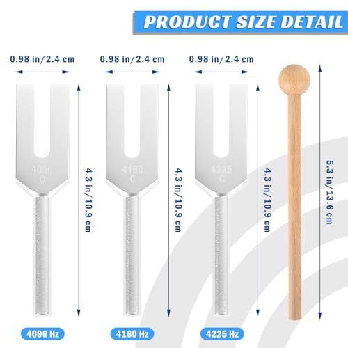 Angel Tuning Forks Set - 4096 Hz, 4160 Hz, 4225 Hz with Wooden Hammer and Velvet Bag for Yoga and Meditation Accessories - color: 4096 Hz, 4160 Hz, 4225 Hz - Silver