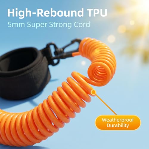Surfboard Leash, Straight Surf Board Leg Rope with Wrist/Ankle Strap - Universal Design for Shortboards, Longboards, Paddleboards - Surfboard Replacement Accessory - color: Orange