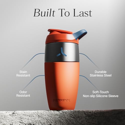 Promixx Pursuit Stainless Steel Shaker Bottle - 26oz Lightweight Metal Protein Mixer with Snap-Fit Agitator for Smooth Shakes - Leak-Proof Gym Shaker Cup for Fitness & Travel - Burnt Orange - color: Burnt Orange, style: 26oz