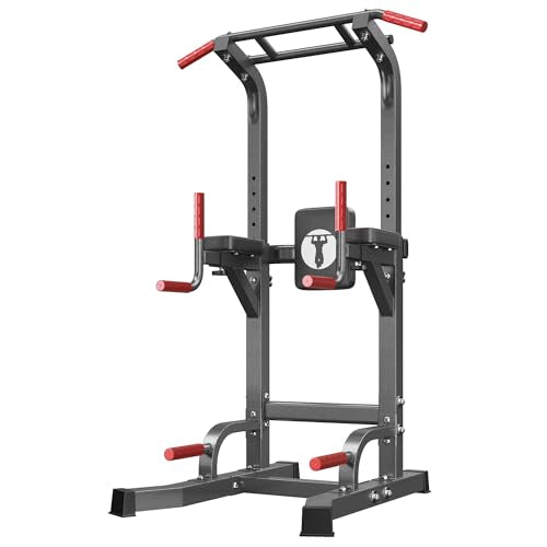 SogesHome Power Tower Pull Up Bar Dip Station for Home Gym 330LB Capacity | Adjustable Height 65.7"-87" Exercise Workout Machine with Comfort Pads & Anti-Slip Grips for Full Body Strength Training - color: Black
