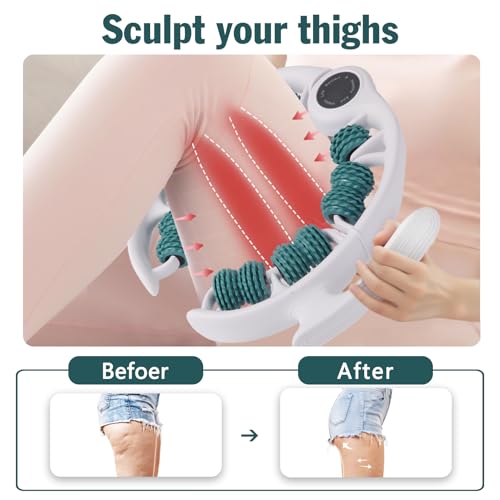Cellulite Massage Tool Lymphatic Drainage Massager for Thighs & Legs & Buttocks, Anti Cellulite Roller with Detachable Handles Fascia Massage Tool for Contoured & Smoother Skin, White-Green - color: Green