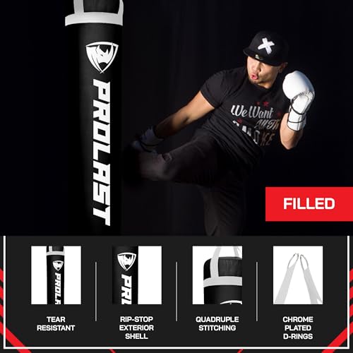 Heavy Punching Kicking Bag for Adults, Boxing, MMA, Martial Arts, Muay Thai, Strength Training Equipment, Filled/Unfilled, 6ft, 150 lbs, Special Edition Logo - color: Black / White, size: Filled