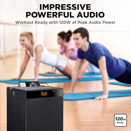 GOgroove Bluetooth Tower Speaker with Subwoofer Built in - Floorstanding Home Speaker with Powerful Bass and Dual Drivers, 120W Peak Power, MP3 3.5mm Aux, USB 2.0 Port Flash Drive, FM Radio (Single) - color: Black