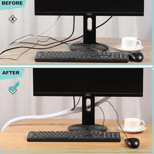 AGPTEK Cable Sleeve Cover, 10ft - 1 inch Cord Management Wire Organizer Under Desk, Home Office Computer Wire Cover Hider Cord Protector, Protect Pet Cat Dog from Chewing, White - color: White, size: 1"-10ft