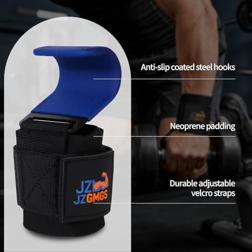 Weight Lifting Hooks (Pair), Heavy Duty Wrist Straps for Weightlifting, Hand Grip Support Lifting Hooks for Weight Lifting, Deadlifts, Pull Ups, Rows & Shrugs - color: Blue
