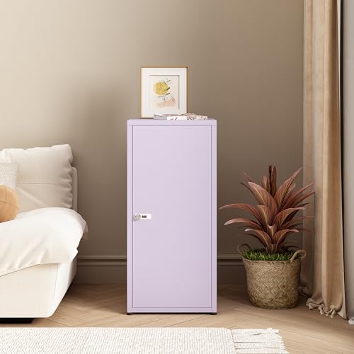 MIOCASA Metal Storage Cabinet with Lock, 3 Adjustable Shelves Single Door Steel Locker for Home, Office & Garage (Purple) - color: Purple