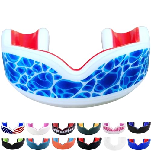 Oral Mart Youth Sports Mouth Guard for Kids (USA Flag, Fangs, 20+ Colors to Choose from) Mouthguard for Football, MMA, Karate, Boxing, Rugby, BJJ, Flag Football – /w Case (Youth, Strapless) - color: Be Water
