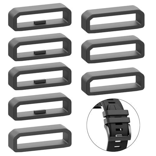 8Pack 26mm Watch Band Keeper Loops Compatible with Garmin Fenix 5X/6X/7X, Fenix 3/3 HR, Descent Mk2, Quatix, Tactix, D2 Series –Black Silicone Fastener Rings for Secure Fit