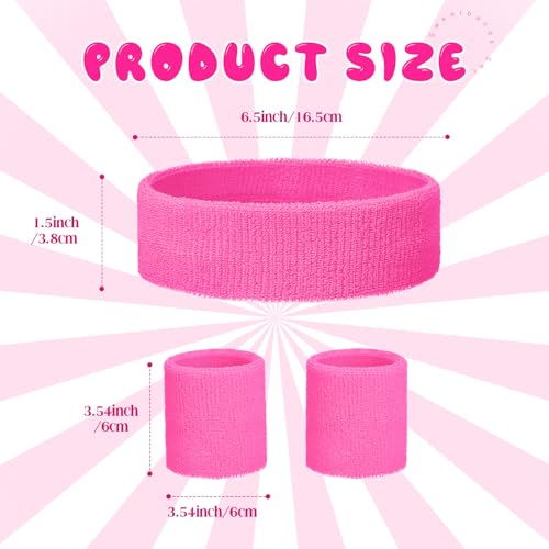 Bememo 36 Pcs Neon Sweatbands Set Soccer Party Favors Cotton Headbands Wristband Sweat Bands Soccer Mom Essentials for Football Fans Sporting Events 80 90s Glow Party - color: Pink, size: Small