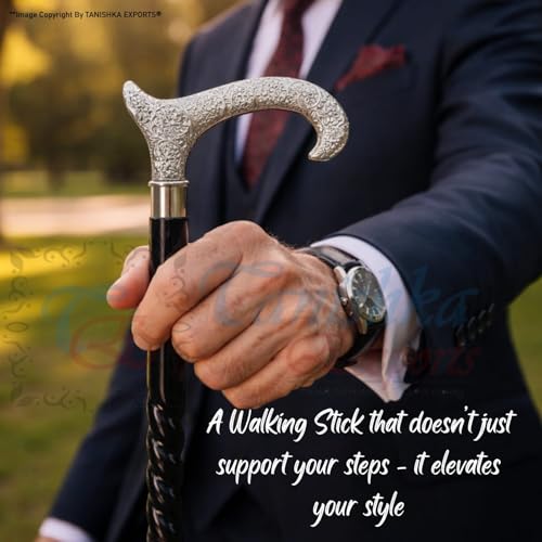 Victorian Wooden Walking Cane with Silver Brass Handle | Foldable, Elderly Gift, Mobility Support Stick For Men & Women