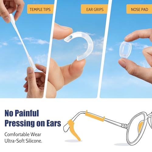 ELETIUO 30 Pcs Eyeglass Grip Set,3-in-1 Anti Slip Silicone Eyeglass Retainers with Nose Pads + Ear Grips+Temple Tips,Comfortable Eyeglass Holder for Glasses,Sunglasses&Reading Glasses,Clear