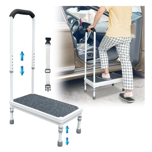 Medical Step Stool with Handle for Elderly Seniors SUV Car Steps 400lb Stepping Stool Adults Ramps with Handrails Height Adjustable Rv Steps Wide Platform Safety Handicap Mobility Assist Devices - size: 21.8×12×38inch