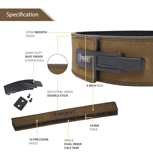 Beast Power Gear Weight Lifting Belt Lever Buckle 10MM 13MM Thick & 4 Inches Free Strap Weightlifting, Powerlifting, Deadlifts, Squats Men Women - color: Green Olive, size: Medium