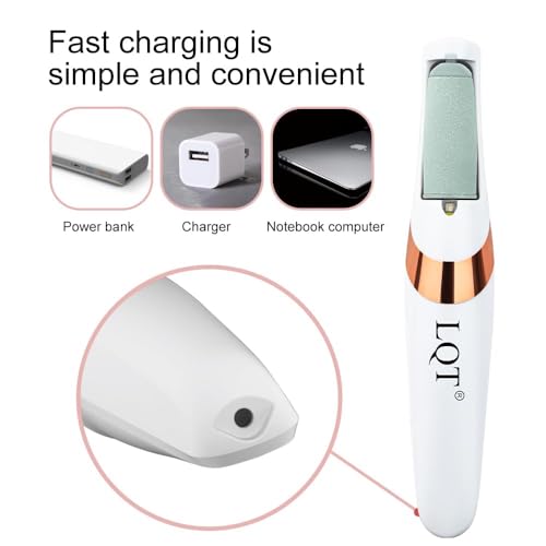 LQT® Electric Foot File – Rechargeable Callus Remover for Hard, Cracked Skin – At-Home Pedicure Kit for Smooth Feet (Men & Women) (White) - style: White