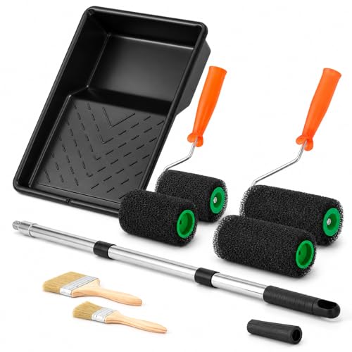 Truck Bed Liner Roller Kit, 8PCS Roll on Bed Liner Kit | Includes 6 and 4 Inch Texture Bedliner Rollers, Roller Frame, Extension Pole, Brush, Tray, for Textured Bed Liner Coating