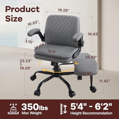 AreShark Cross Legged Office Chair,ADHD Criss Cross Desk Chair with Wheels & Stretchable Rotating Footrest,Height Adjustable Wide Yoga Kneeling Meditation Chair with Flip-up Armrests Back Support - color: Grey