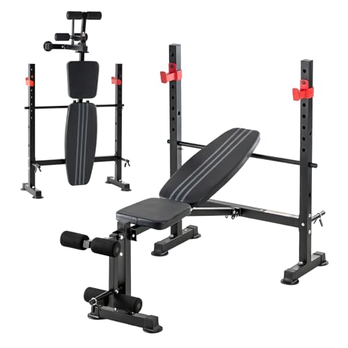 Adjustable Weight Bench, Foldable Bench Press Set with Leg Extension and Curl, 650 LBS Heavy Duty Full Body Strength Training Bench for Home Gym, Black & Red - color: Classic Black