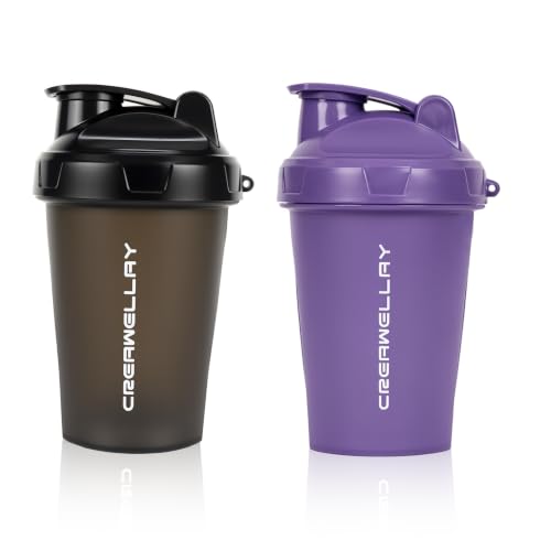 2 Pack Shaker Bottles for Protein Mixes, 17 oz Small Protein Shaker Bottle with Handle, Gym Shaker Cups with Blending Ball for Pre Workout, BPA-Free & Dishwasher Safe (Black, Purple) - color: Black,Purple