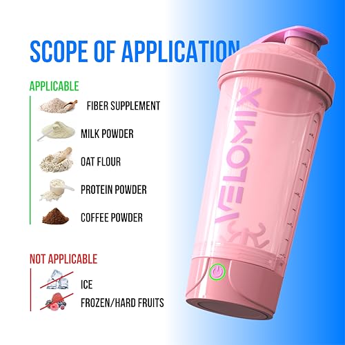 VELOMIX Electric Protein Shaker Bottle - 24 oz | USB-C Rechargeable | Leak Proof Shaker Cups for Protein Shakes | Portable Blender for Shakes and Smoothies (Electric - Pink) - color: Electric - Pink