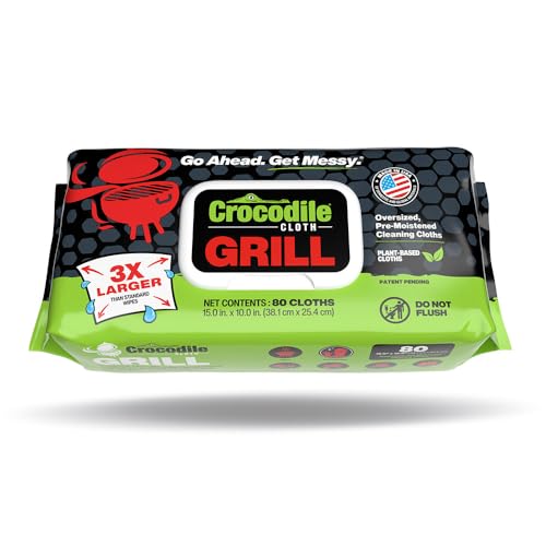 Crocodile Cloth Grill - 80 (15" x 10") Plant-based Cleaning Wipes. Safe on Skin & Multiple Surfaces. Infused with Aloe & Vitamin E. Large, Pre-Moistened & Absorbent. - size: 80 Count (Pack of 1)