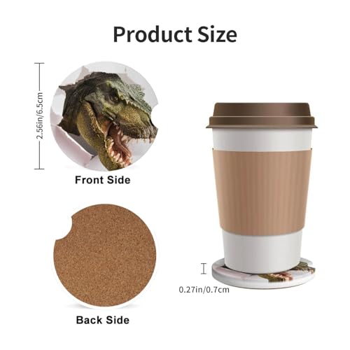 Dinosaur Car Coasters for Cup Holders, 2 Pack Absorbent Ceramic Drink Cup Coaster for Women Men, Auto Interior Accessories - color: T22